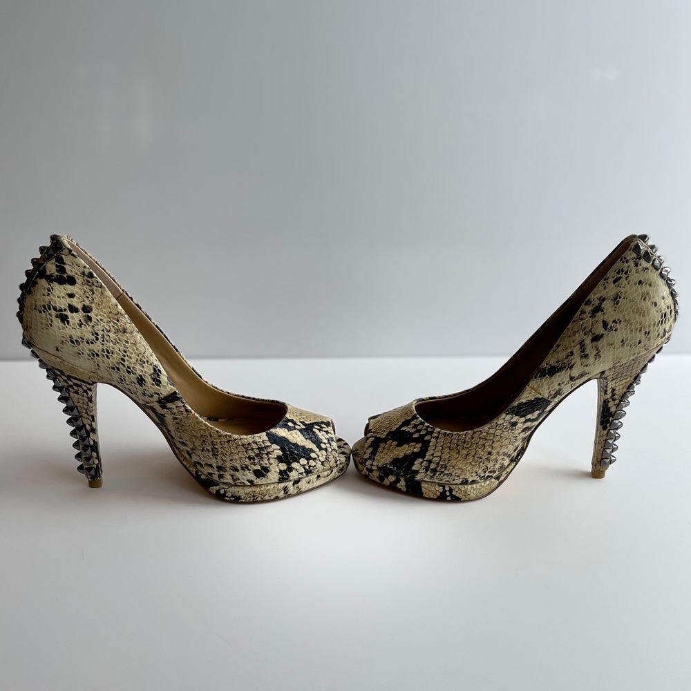 BCBGMaxazria Faux snake skin shoes, studded heel